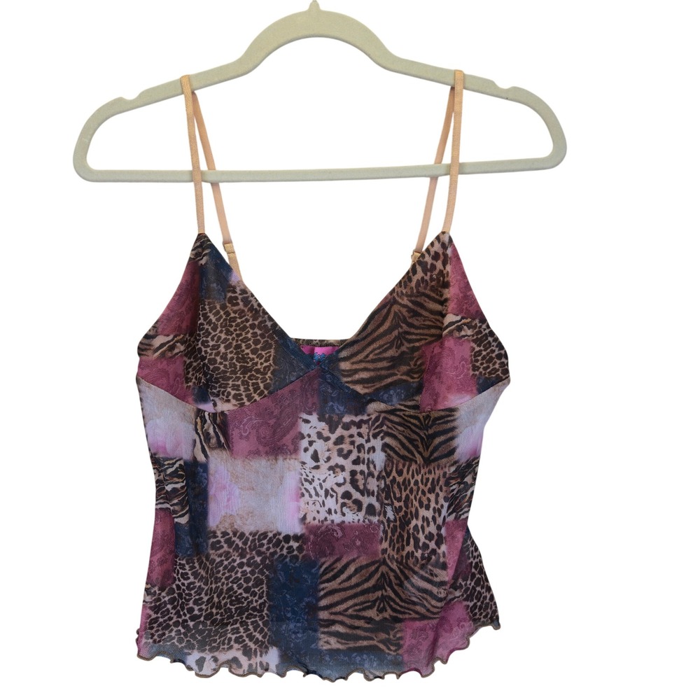 Edikted Patchwork Animal Print Sheer Camisole Top… - image 1